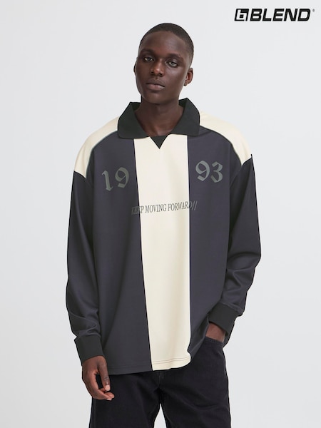 Blend White Open Neck Long Sleeve Polo Shirt (W12117) | £45