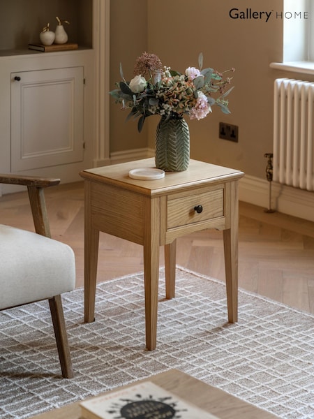 Gallery Home Natural Clayton Solid Oak 1 Drawer Side Table (W12223) | £215