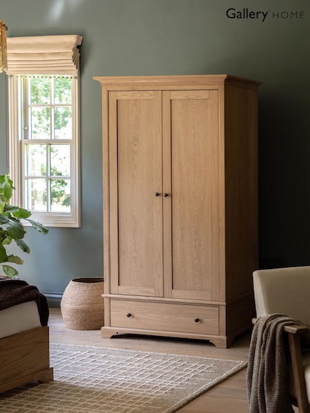 Gallery Home Natural Clayton Solid Oak 2 Door 1 Drawer Wardrobe (W12233) | £960