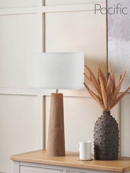 Pacific Natural Esha Conical Wood Table Lamp (W12282) | £130