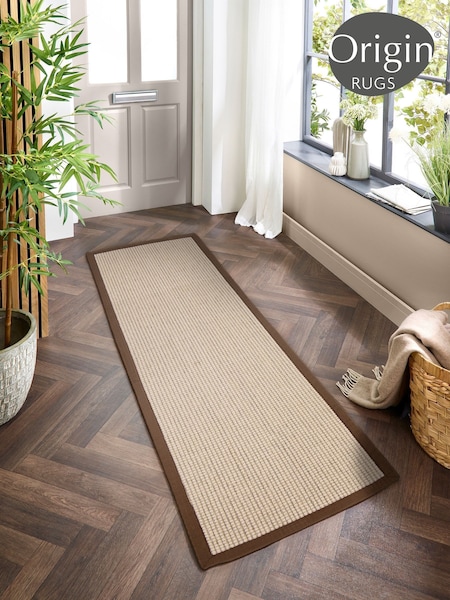 Origin Rugs Natural Sisal Boucle Mocha Border Runner (W12292) | £125