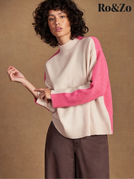 Ro&Zo Pink Colour Block Wool Jumper (W12320) | £119