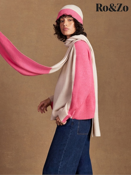 Ro&Zo Pink Colour Block Scarf With Cashmere (W12331) | £49