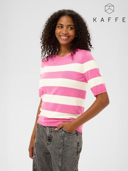 Kaffe Pink KAlizza Striped Short Sleeve Knit Top (W12357) | £35