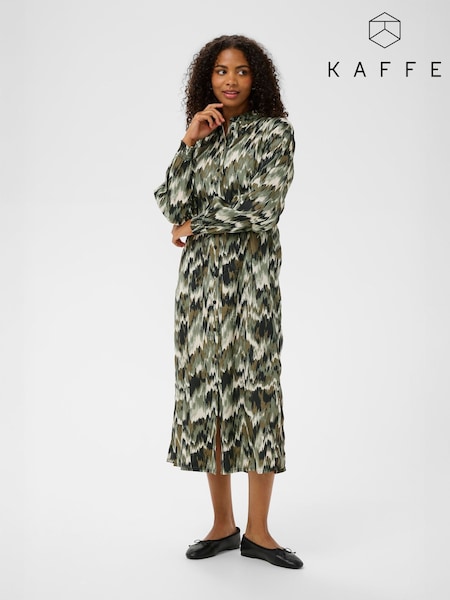 Kaffe Green KAkia Long Sleeve Shirt Dress (W12358) | £70