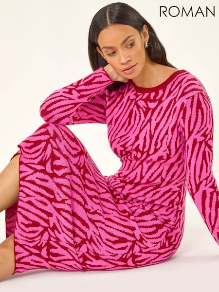Roman Pink Animal Print Knit Bodycon Dress (W12382) | £55