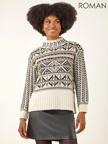 Roman Natural Jacquard Stitch Knit Jumper (W12392) | £45