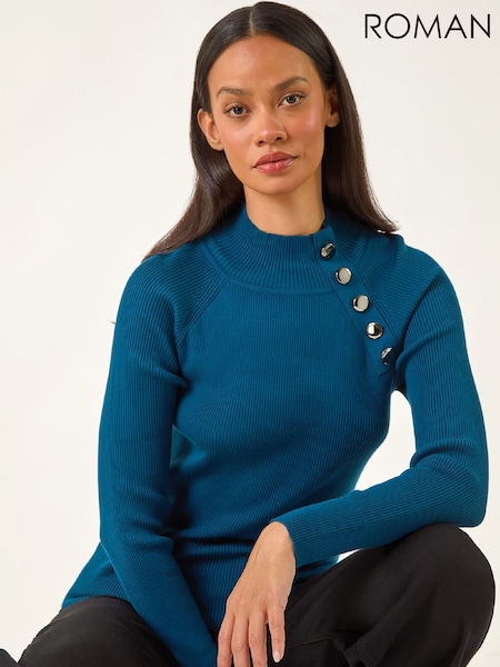 Roman Blue Button Detail Ribbed Jumper (W12397) | £36