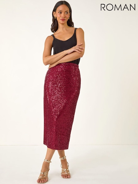 Roman Red Sequin Pencil Skirt (W12403) | £48