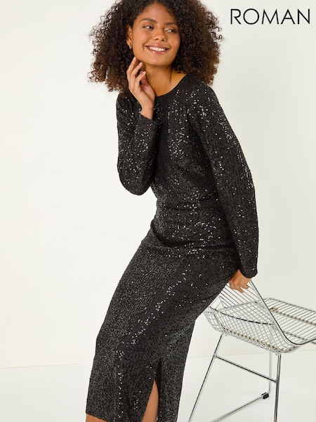 Roman Black Sequin Pencil Skirt (W12424) | £48