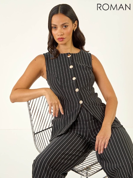 Roman Black Pinstripe Stretch Waistcoat (W12428) | £42
