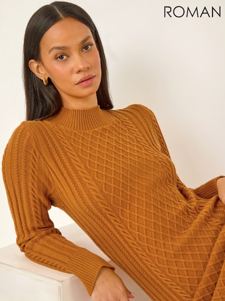 Roman Orange Cable Knit Midi Jumper Dress (W12434) | £60