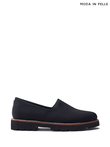 Moda in Pelle Black Chrome Ekina Stretch Slip On Loafers With Contrast Rand (W12602) | £69