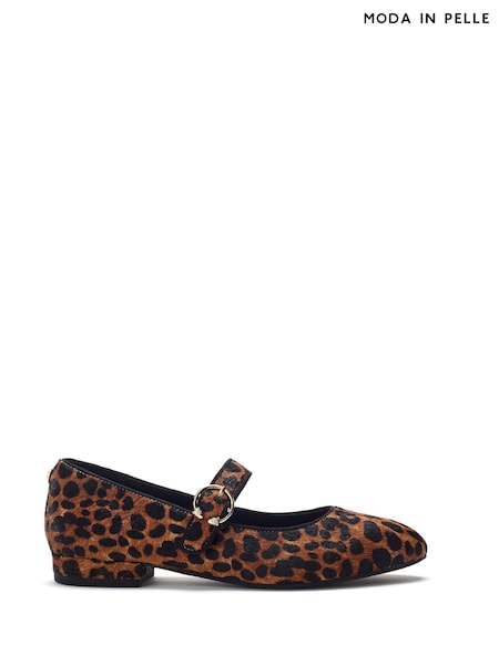 Moda in Pelle Tan Animal Firuta Flat Maryjane Smart Shoes (W12610) | £79