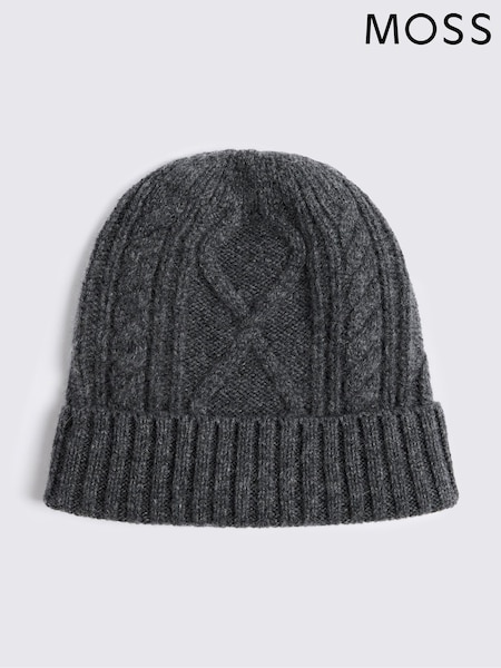 MOSS Dark Grey Melange Cashmere Blend Ribbed Beanie (W12688) | £40