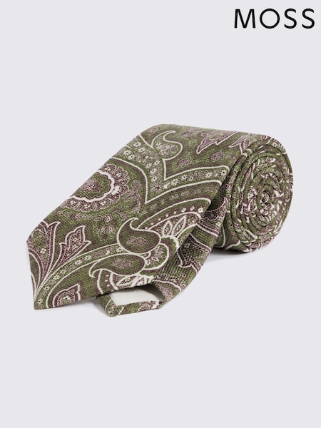 MOSS Green/Pink Bottinelli & Dusky Silk Paisley Tie (W12710) | £40