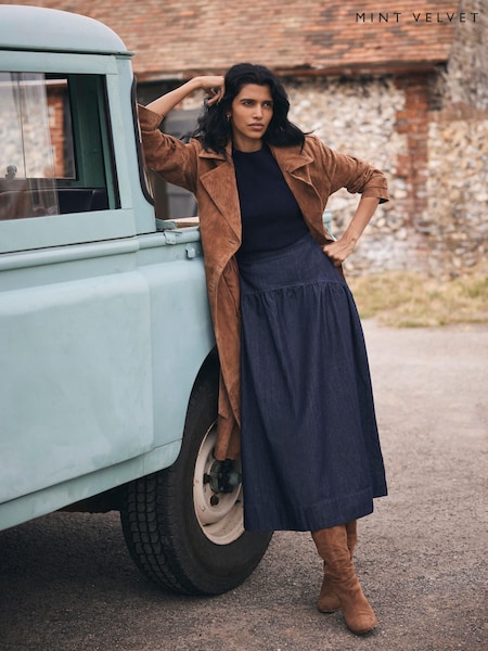 Mint Velvet Blue Dark Indigo Denim Maxi Skirt (W12796) | £99