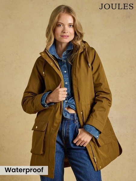Tan - Joules Evercosy Borg Lined Waterproof Raincoat With Hood