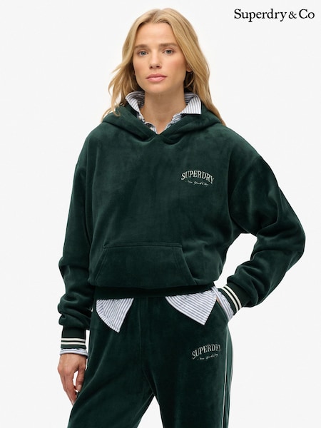Superdry Green Country Club Velour Relaxed Hoodie (W12857) | £55