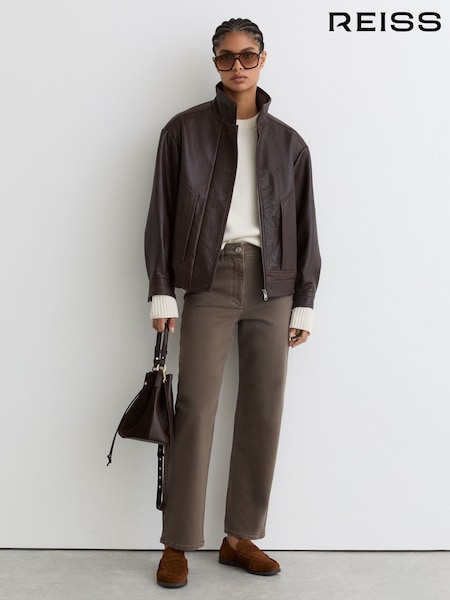 Reiss Mocha Brown Selin Mid-Rise Straight-Leg Jeans (W13059) | £120