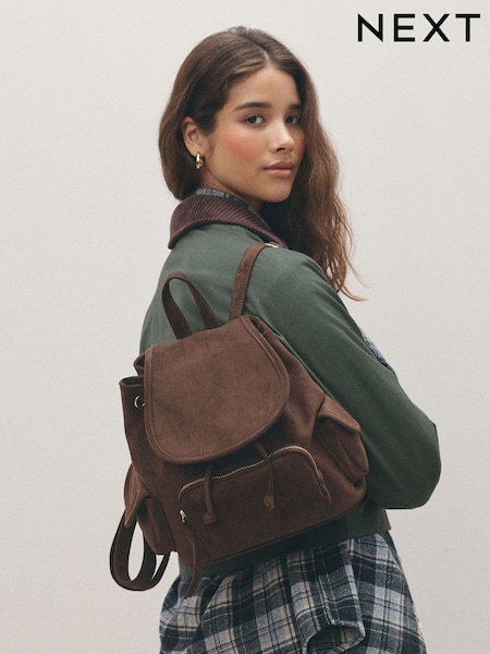 Tan Brown - Small Suedette Rucksack Bag