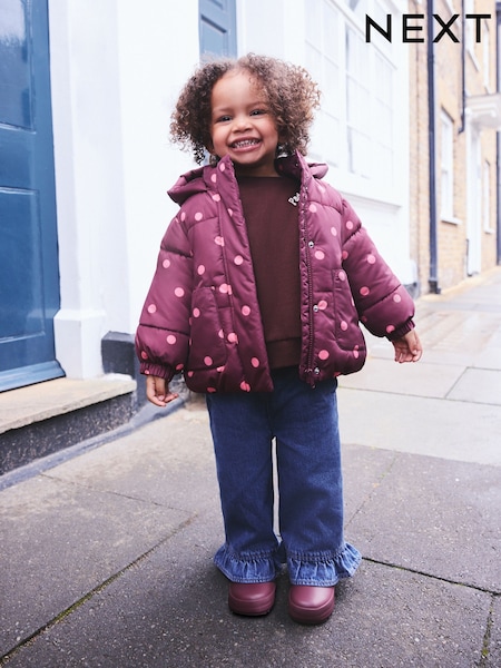 Burgundy Polka Dot - Shower Resistant Padded Coat (3mths-7yrs)