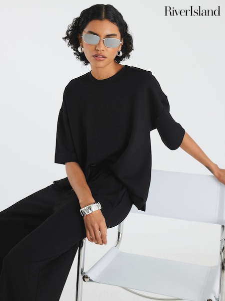River Island Black Premium Short Sleeve Boxy Premium T-Shirt (W13414) | £26