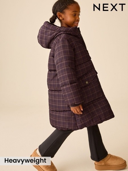 Check - Shower Resistant Faux Fur Lined Padded Coat (3-16yrs)