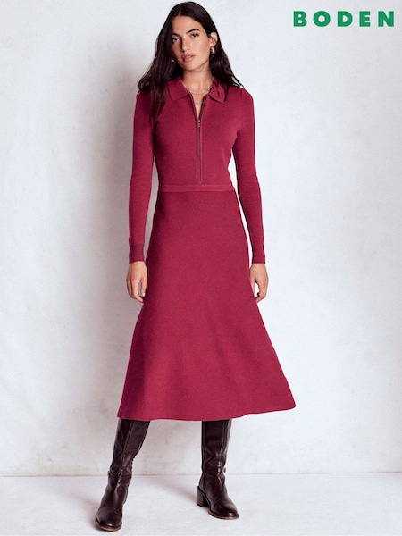 Boden Red Fiona Zip Front Knitted Dress (W13554) | £149