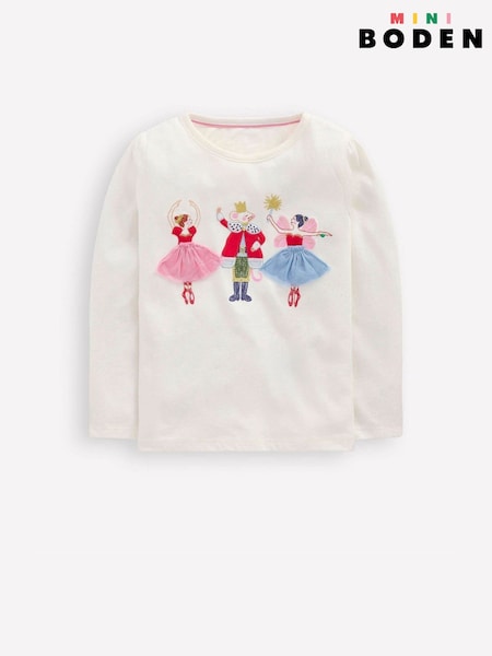 Boden Cream Puff Sleeve Appliqué T-Shirt (W13555) | £19 - £21