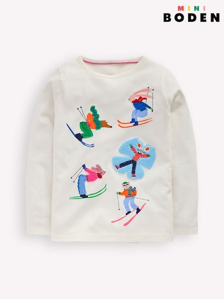 Boden Cream Long Sleeve Boucle T-Shirt (W13572) | £19 - £21