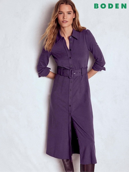 Boden Purple Anita Long Sleeve Shirt Dress (W13654) | £139