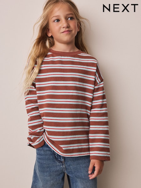 Brown Stripe - Textured Long Sleeve Top (3-16yrs)