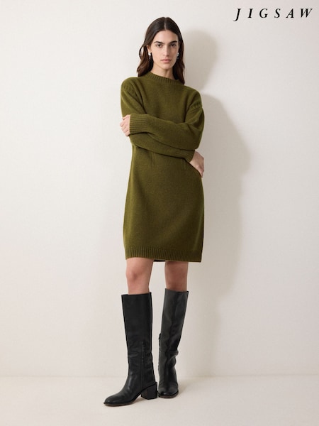 Jigsaw Green Knitted Mini Jumper Dress (W13746) | £185