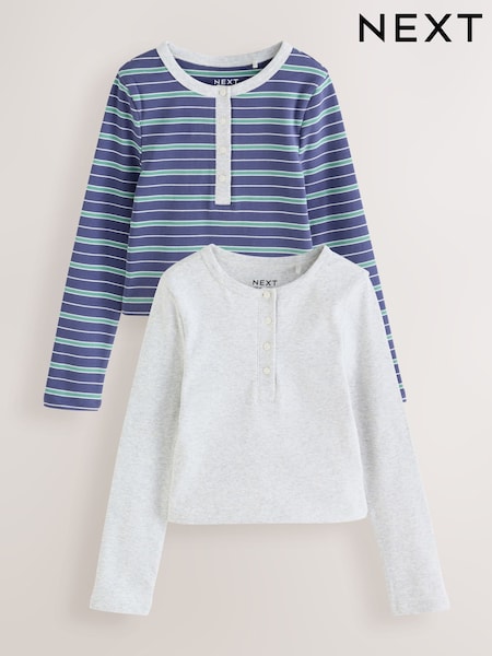 Grey Stripe - Long Sleeve Button Tops 2 Pack (3-16yrs)