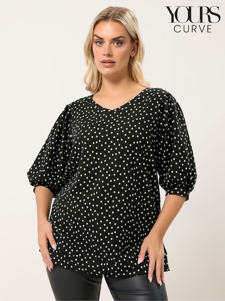 Yours Curve Black Balloon Sleeve Top (W13805) | £24