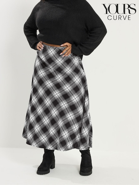 Yours Curve Black Check Maxi Skirt (W13817) | £34