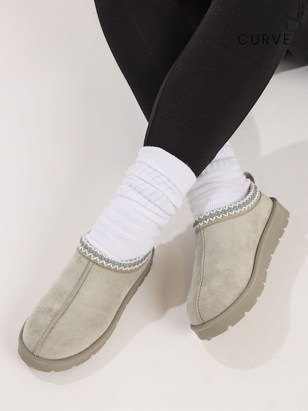 Yours Curve Grey Faux Suede Embroidered Mules (W13837) | £27
