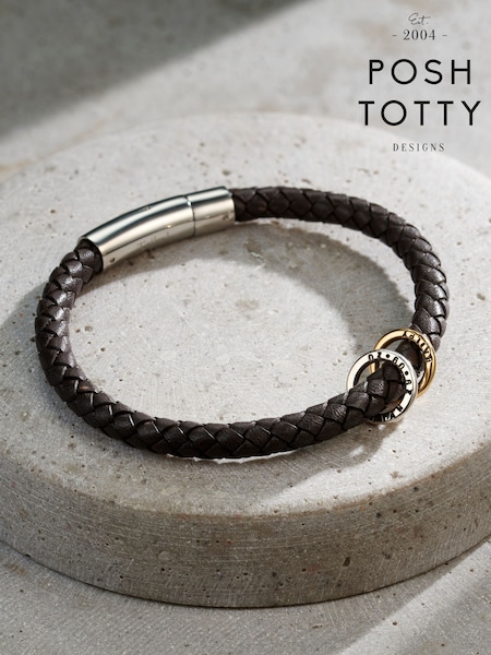 Posh Totty Designs Personalised Mixed Metal Leather Message Bracelet (W13845) | £85