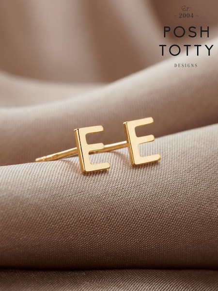 Posh Totty Designs Petite 9ct Gold Tone Initial Stud Earrings (W13852) | £105
