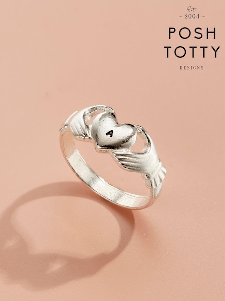 Posh Totty Designs Silver Tone Initial Claddagh Ring (W13861) | £65