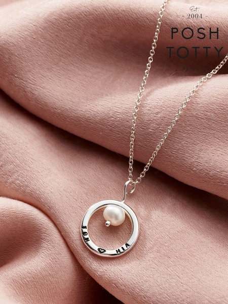 Posh Totty Designs Mini Personalised Pearl & Circle Necklace (W13862) | £55