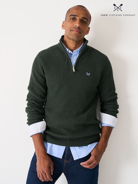 Crew Clothing Green Fisherman Rib Quarter Zip Jumper (W14038) | £75