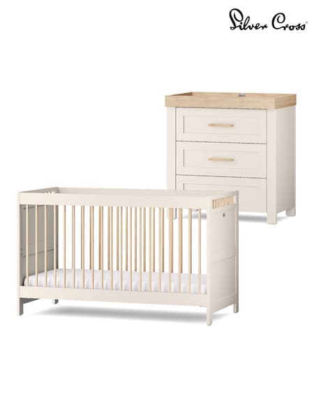 Silver Cross Natural Seville Cot Bed and Dresser (W14097) | £645