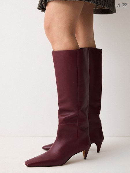 Jigsaw Red Leather Bobbi Knee High Boots (W14127) | £275