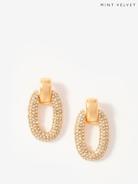 Mint Velvet Gold Plate Pave Drop Earrings (W14138) | £29