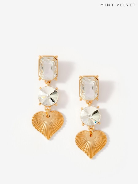 Mint Velvet Gold Plated Drop Heart Earrings (W14144) | £29