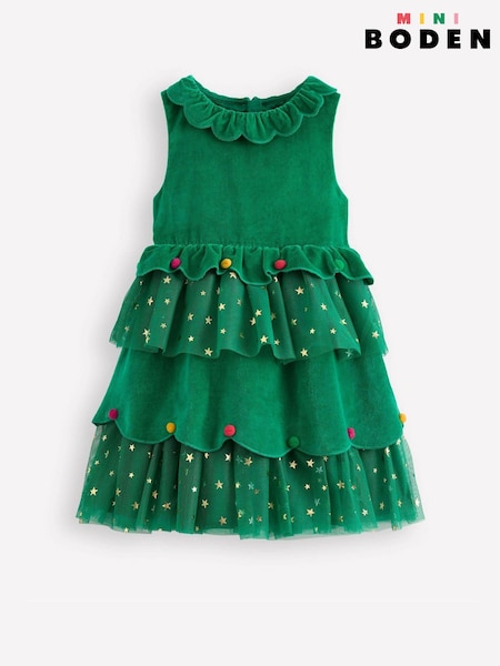 Boden Green Christmas Tree Tulle Dress (W14399) | £75 - £79