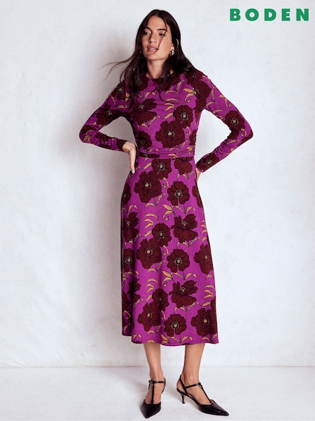 Boden Purple Ruched Jersey Midi Dress (W14402) | £99