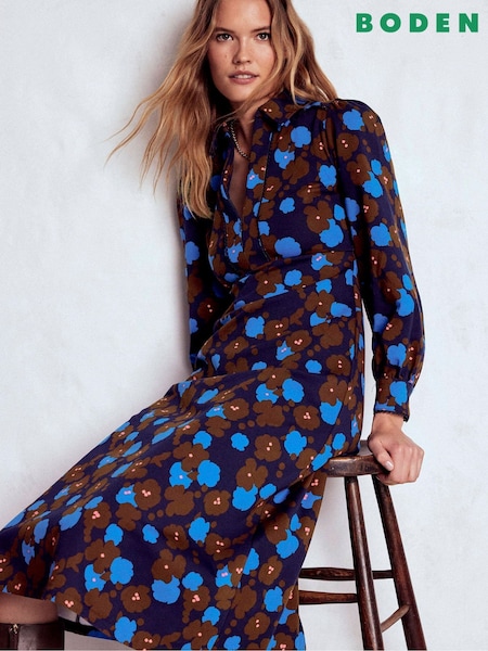 Boden Blue Pip Zip-up Ponte Midi Dress (W14405) | £139
